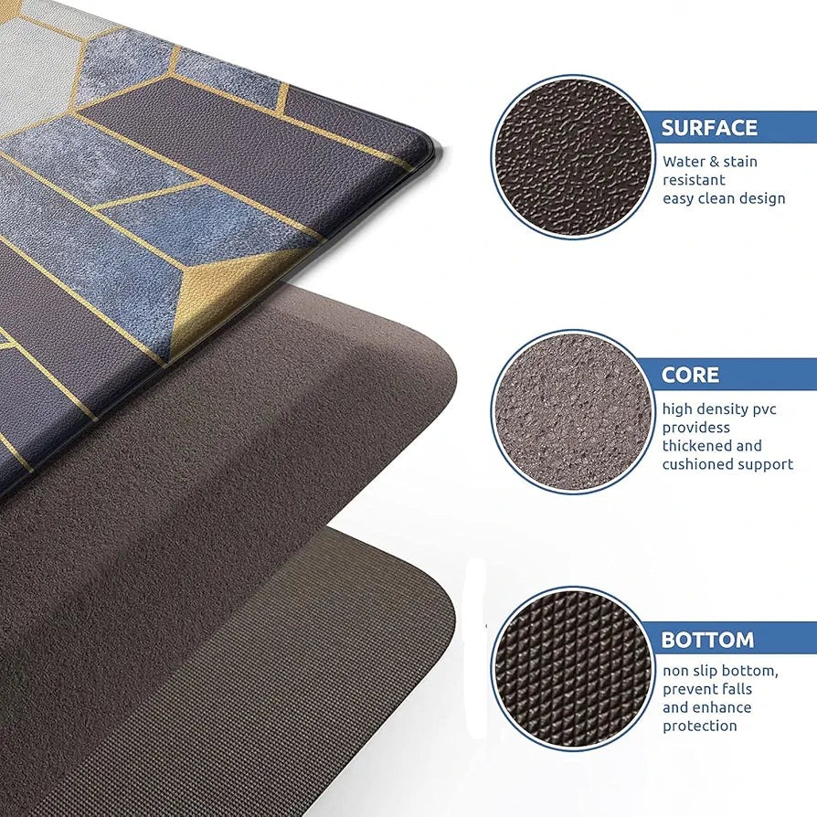 Luxe Home Columbo Anti-Fatigue Kitchen Mat - 51x99 cm Non-Slip Cushioned Comfort Mat - Geometric Mosaic Pattern Standing Desk Mat - Waterproof and Easy to Clean for Home and Office
